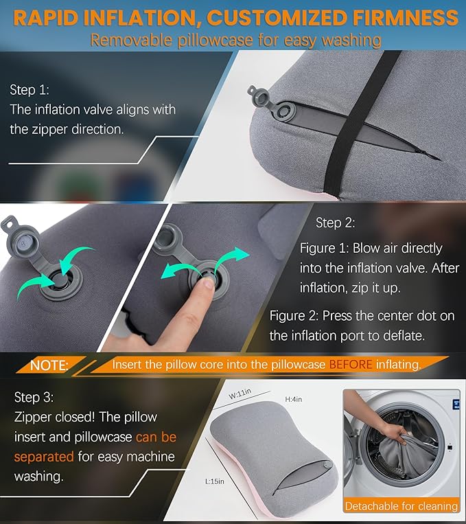 Inflatable Neck Pillow for Camping Backpacking Beach Small Ultralight Portable Hiking Gear Sleeping Bag Pad Fan Foldable Table Stove String Light Toilet Shower Cookware Flashlight Couch Accessories