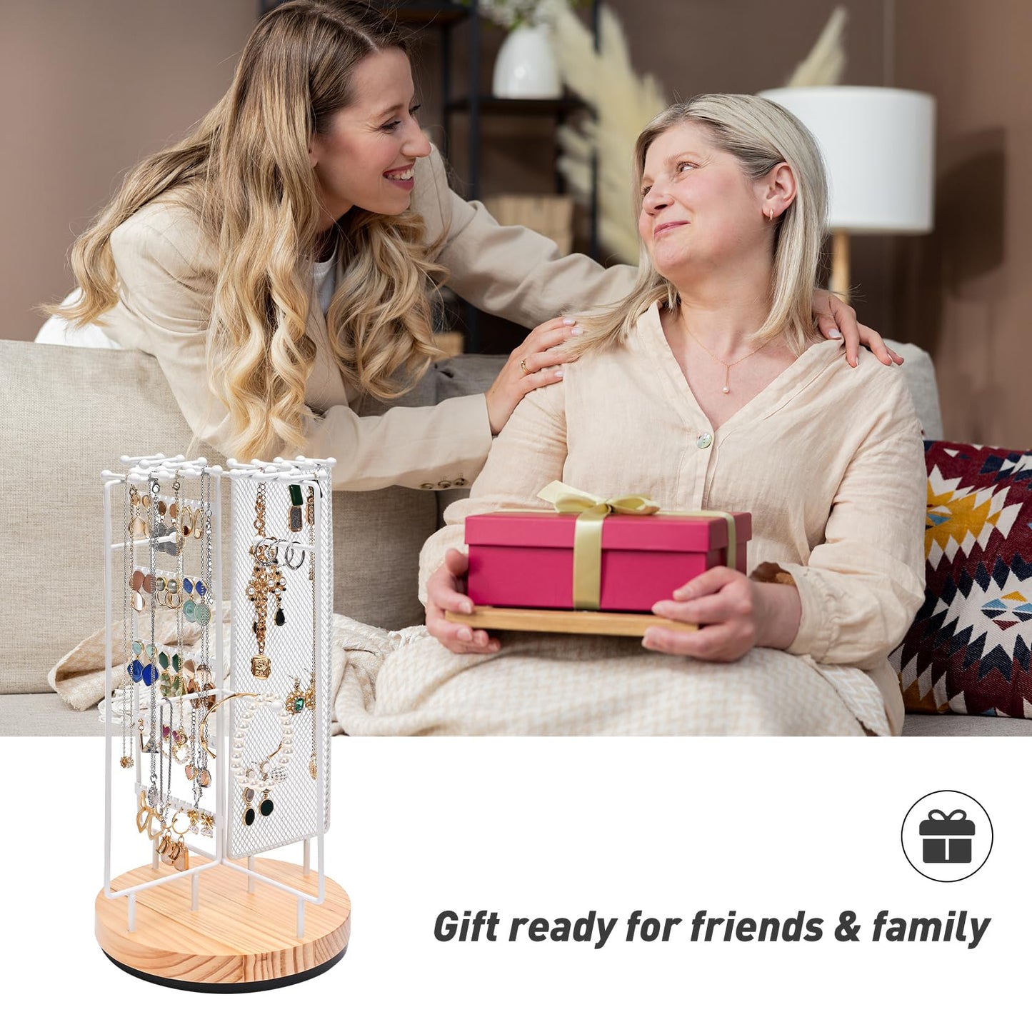 ProCase Rotating Jewelry Organizer Stand Earring Holder Organizer with 28 Necklace Hooks, Jewelry Tree Earring Stand Tower Storage Rack Bracelet Holder, Holds More than 100 Pairs Earrings -White