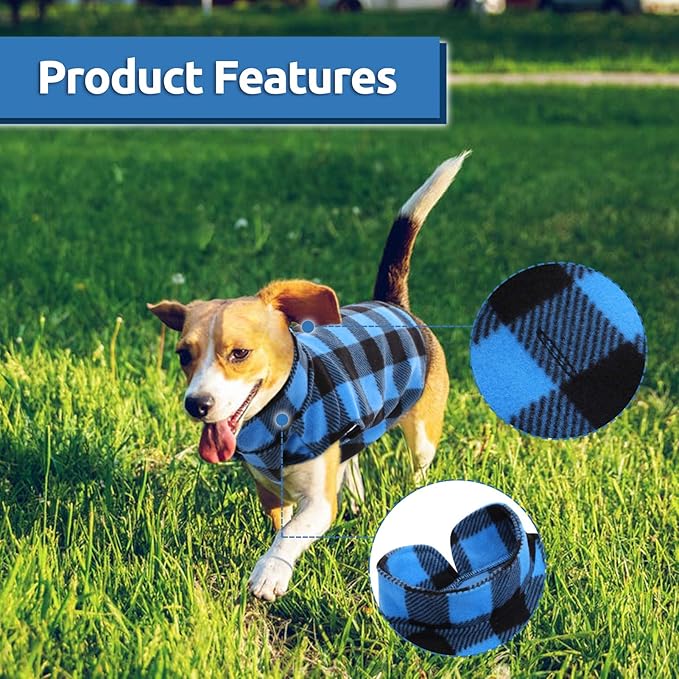ASENKU Dog Plaid Shirt, Dog Sweater Plaid Reversible Doggie Vest Pets Clothes Pet Apparel for Small Medium Large Dogs, Blue, S