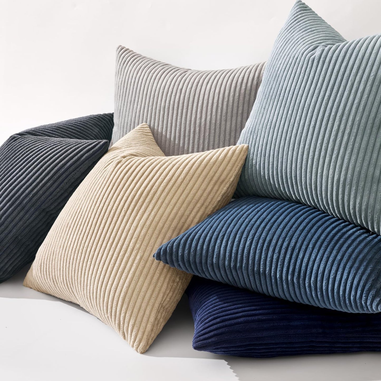 MIULEE Decorative Corduroy Pillow Covers Soft Solid Pack of 2 Cushion Cases Boho Square Throw Pillow Covers Dusty Blue Coastal Pillowcases for Couch Chair Sofa Bed Living Room Home Decor 18 x 18 Inch