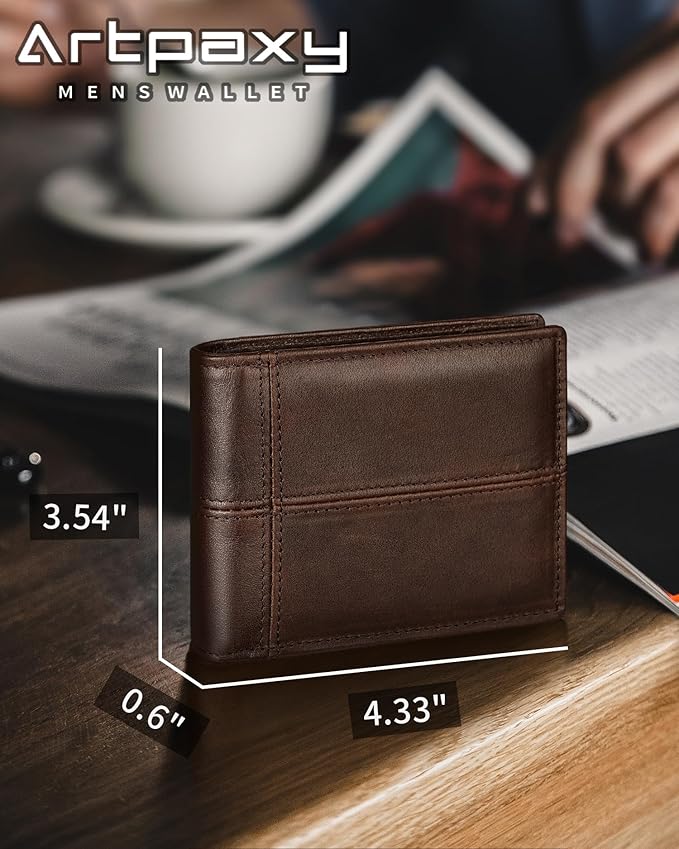 Artpaxy Mens Wallet Bifold Genuine Leather RFID Blocking Wallet for Men with 1 ID Window 13 Card Holders 2 cash pockets 1 Gift Box
