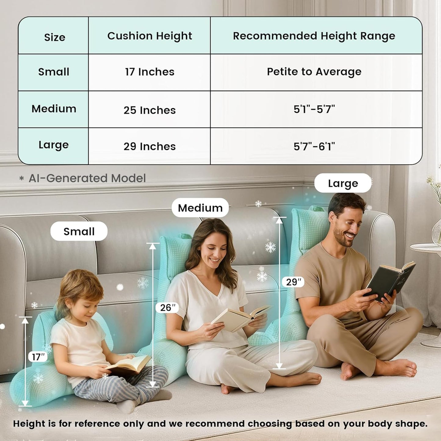 Amélie Home Cooling Reading Pillow with Arms for Adults, Breathable Waffle Fabric Bed Rest Pillow for Sitting Up, Ergonomic Back Support with Pockets for Gaming Relaxing, Cooling Gray, 25 Inches