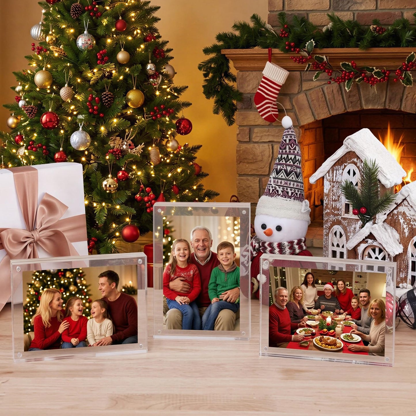 Fixwal 5x7 Acrylic Picture Frame, 3 Pack Thick Clear Double-Sided Magnetic Frames, Frameless Photo Frames for Desktop Tabletop Display
