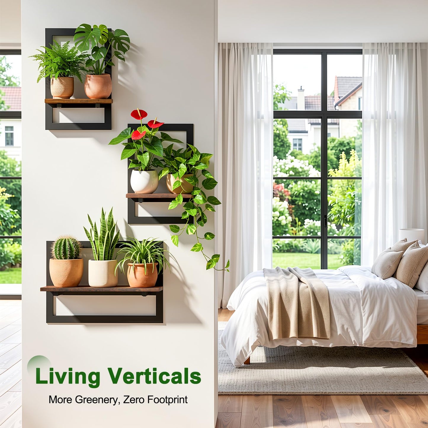 Housolution 3 Pack Wall Plant Holder, Picture Frame Design Plant Shelf, Wall Planters for Indoor Plants, Floating Shelves for Living Room, Bedroom, Kitchen, Office, Bathroom, Rustic Brown