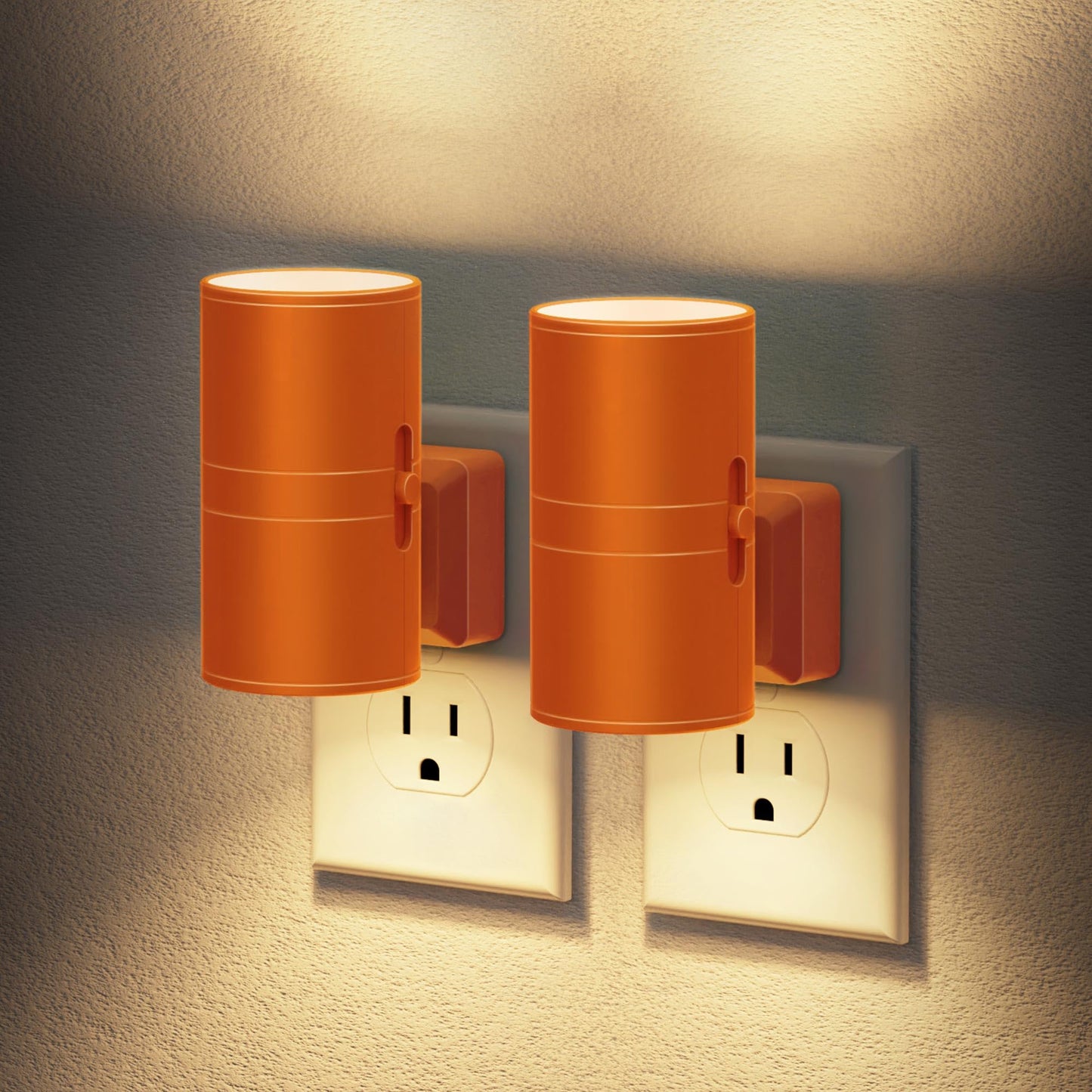 JandCase Night Lights Plug into Wall, Dimmable Night Light Plug in with Orange Shade, Modern Night Lights with Dusk to Dawn Sensor, Soft White 3000K, 0-100LM Nightlight for Hallway Bedroom, 2 Pack