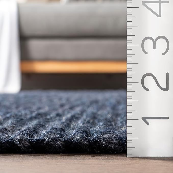 nuLOOM 6x9 Daniela Jute Tassel Hand Woven Area Rug, Navy, Solid Chunky Farmhouse Design, Natural Fiber, For Bedroom, Dining Room, Living Room, Hallway, Office, Entryway