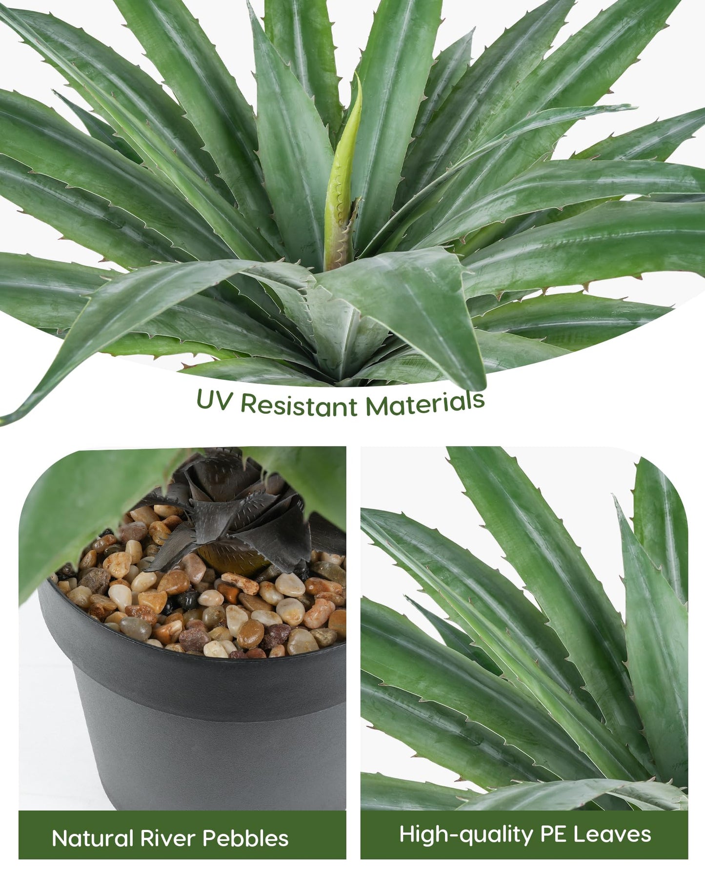 Velener Artificial Agave Plant in Black Pot with Real Stone Pebbles, Large Fake Agave Plants with Green Serrated Leaves, Faux Yucca for Indoor and Outdoor Decor-27 Inches Tall, 29 Leaves