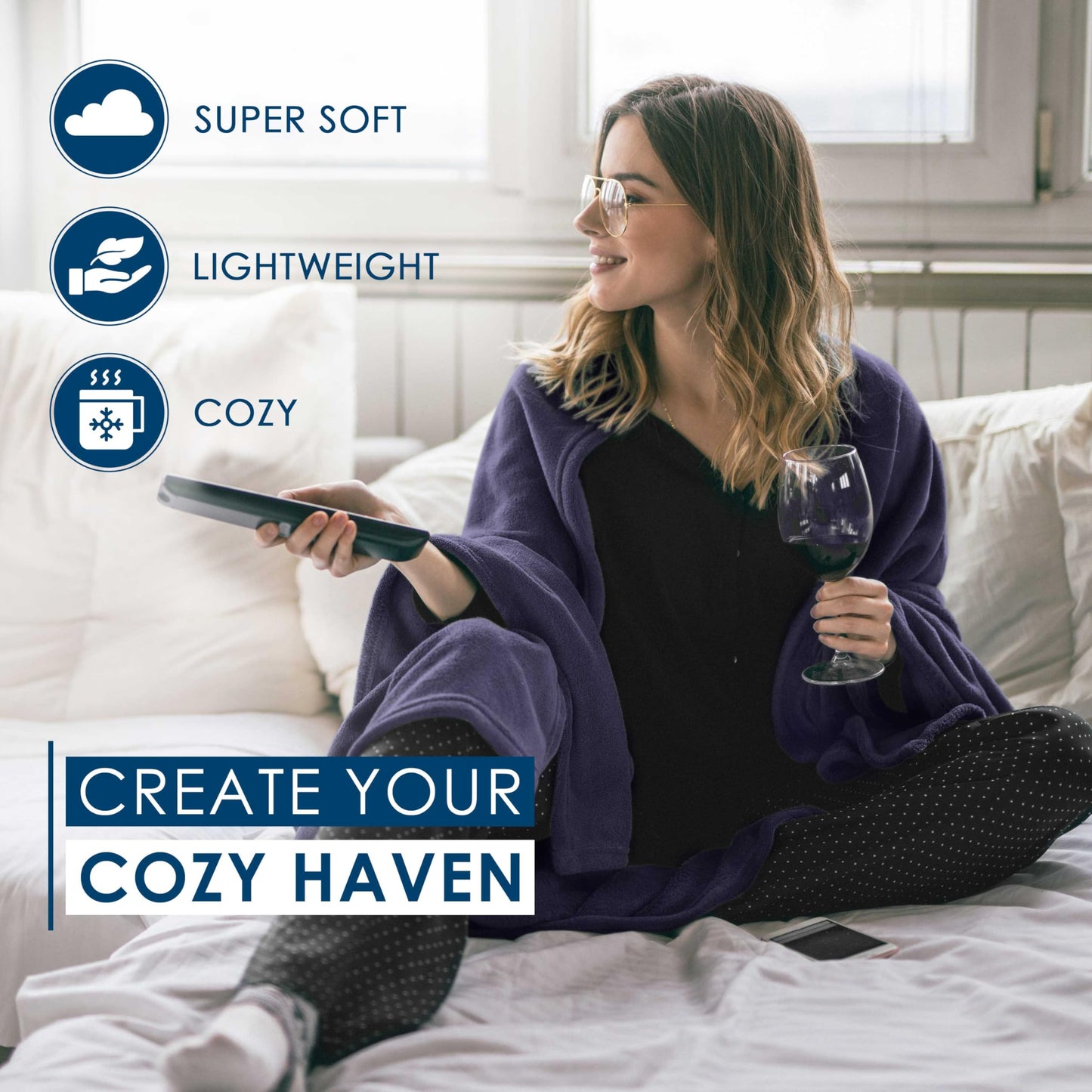Twin Size Fleece Bed Blanket | Comfy Supersoft Fleece Blanket – All-Season Light Weight Throw Blanket | Luxuriously Soft | Throw Blanket for Couch and Sofa | Machine Wash | Navy