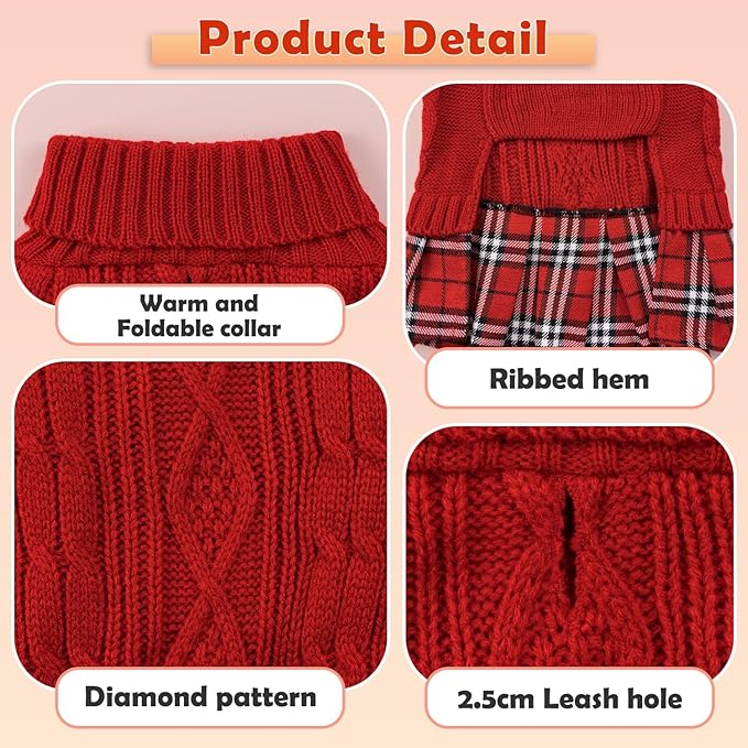 YUDODO Small Dog Sweater Dress with Bowtie Turtleneck - Knitted Pet Girl Dog Winter Clothes - Pet Warm Sweater for Puppy Yorkies, Chihuahua (XL Red)