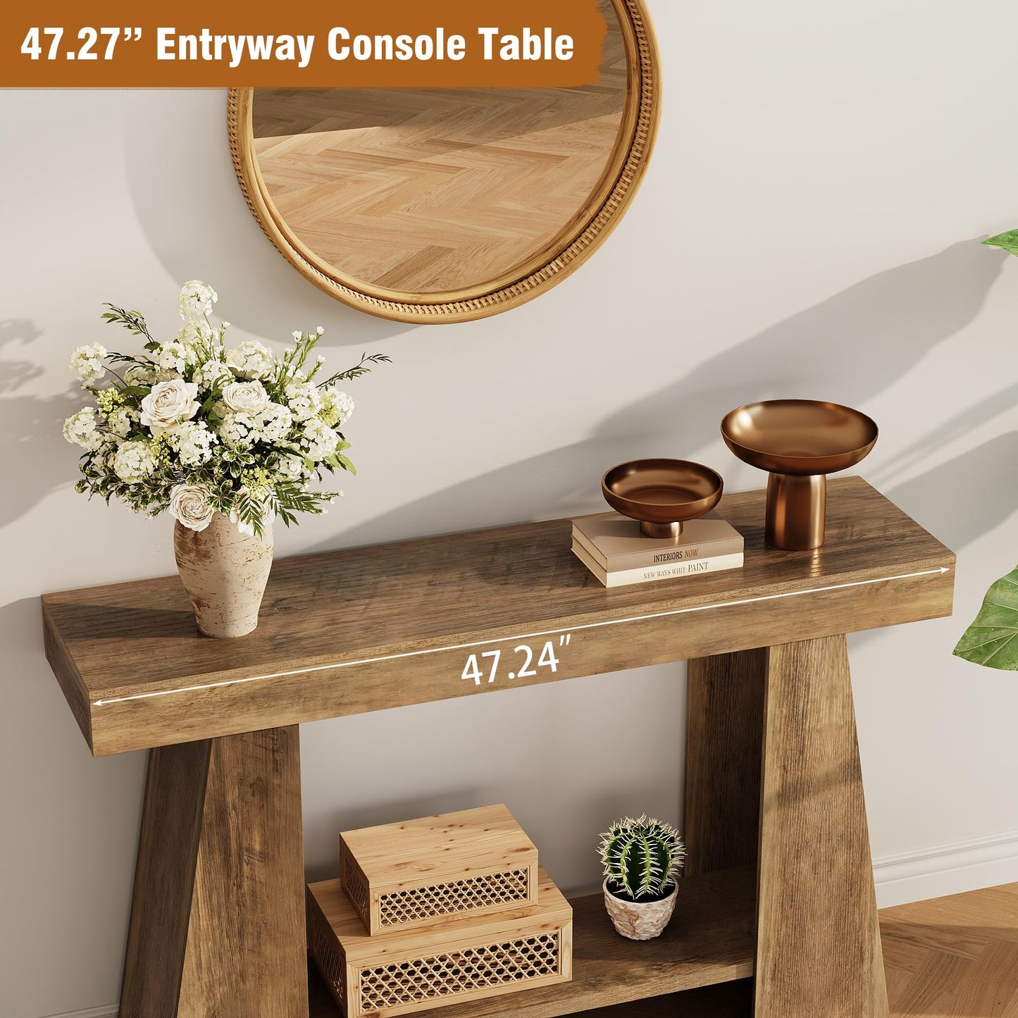 Tohomeor 47.24" Farmhouse Entryway Console Table, Narrow Sofa Table Behind Couch, Wooden Rectangular Entry Table with Storage Shelves for Entrance, Hallway, Living Room, Foyer