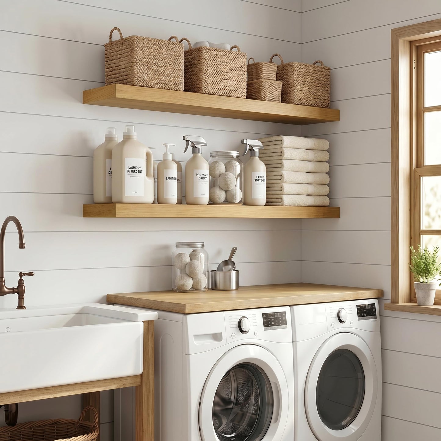 FLYJOE 20 Inch Floating Shelves, 12 Inch Deep Floating Shelves Set of 2, 20''W x 12''D Oak Shelves for Wall, Bathroom Available, Engineered Wood, Mounting Hardware Included