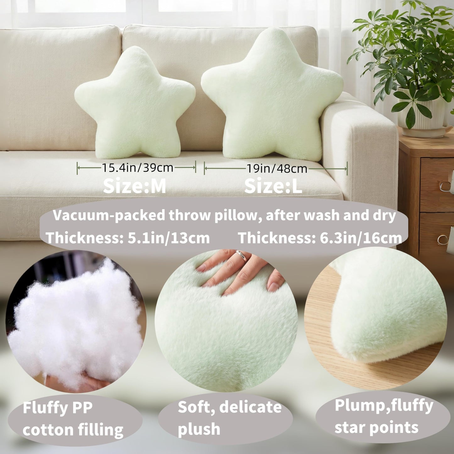Nmkopzy 15.4 Inch Star Shaped Pillow Cute Green Decorative Throw Pillows for Couch Bed Sofa, Aesthetic Soft Floor Cushions for Living Room Bedroom Decor (Light Green, 15.4" x 15.4")