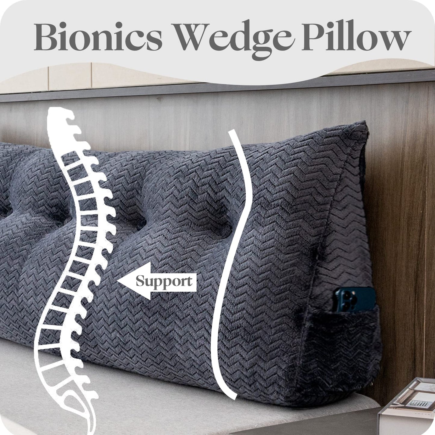 ZOEMO Large Bolster Triangular Headboard Wedge Backrest Positioning Support Bed Rest Reading Pillows Headboard Wedge Pillows for Day Bed with Removable Cover