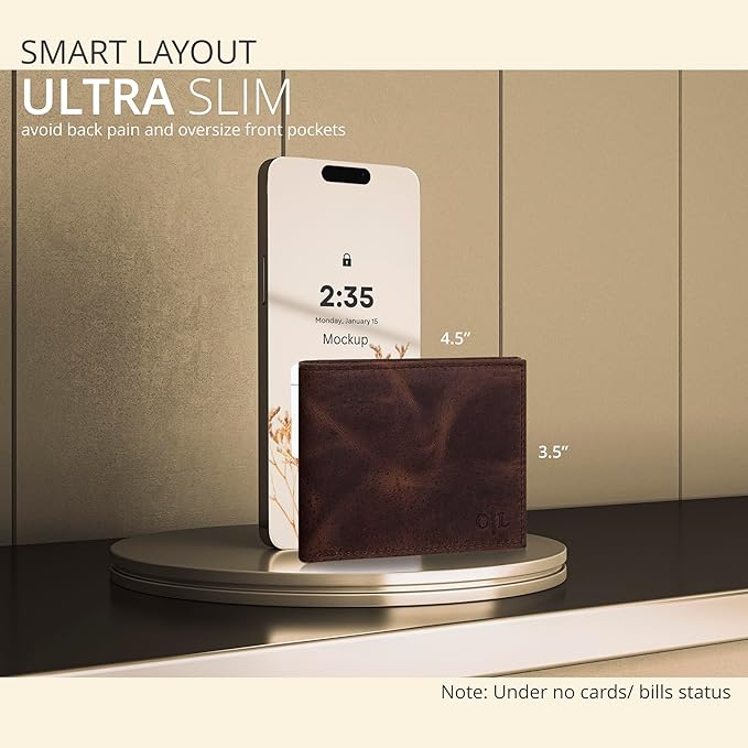 Oak Leathers Slim Leather Wallet for Men - RFID Blocking Slim Minimalist Front Pocket - Thin & Stylish with ID Window, Gift For Men (Mocha)