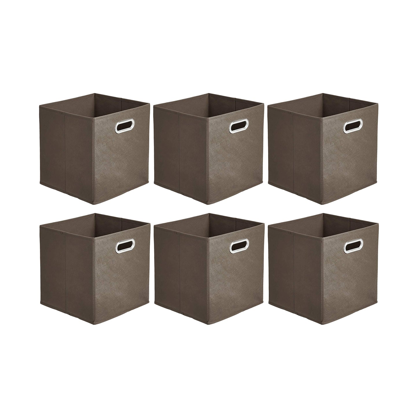 Amazon Basics Collapsible Fabric Storage Bins with Handle, Sturdy Space-Saving Cube Organizer, 10.5" x 10.5" x 11", Taupe, 6-Pack