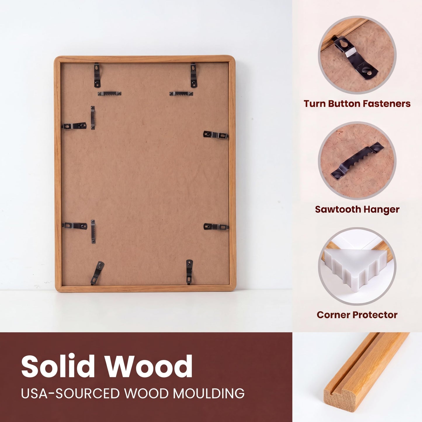 Acovy 20x28in Picture Frame, Natural Solid Teak Handcrafted Wooden Photo Frame, Dual Use for Wall Mount, Matted to Fit 16"x24" Photos, HD Tempered Glass, Pre-Installed Stand & Hanging Hook