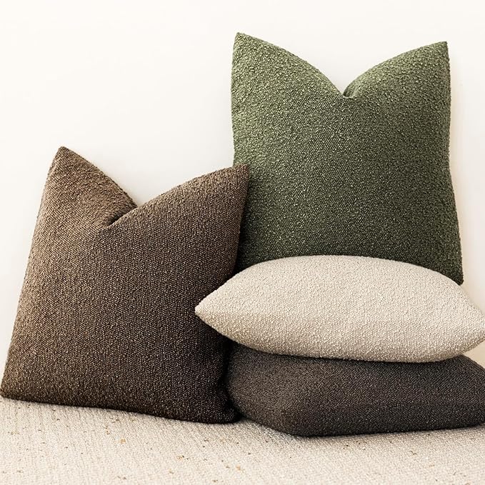 Foindtower Decorative Textured Boucle Throw Pillow Covers Accent Solid Pillow Cases Neutral Soft Cozy Couch Cushion Case for Chair Sofa Bedroom Living Room Home Decor 20x20 Inch,1PC,Chocolate