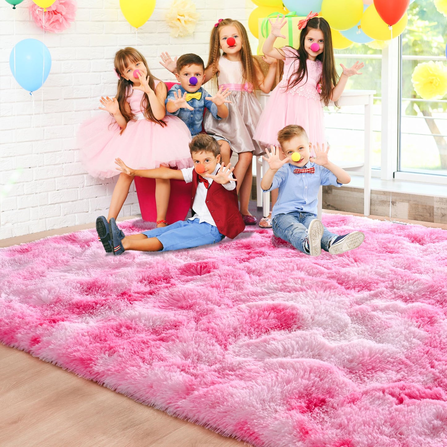 Foxmas Soft Fluffy Area Rugs for Bedroom Kids Room Plush Shaggy Nursery Rug Furry Throw Carpets for Boys Girls, College Dorm Fuzzy Rugs Living Room Home Decorate Rug, 3ft x 5ft, Tie-Dyed Pink