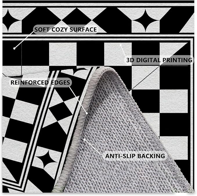 Black and White Checkered Rug, Checkered Rug, Modern Geometric Pattern Carpet, Retro Machine Washable Non Slip Area Rugs, Contemporary Rugs for Living Room/Bedroom 4x6