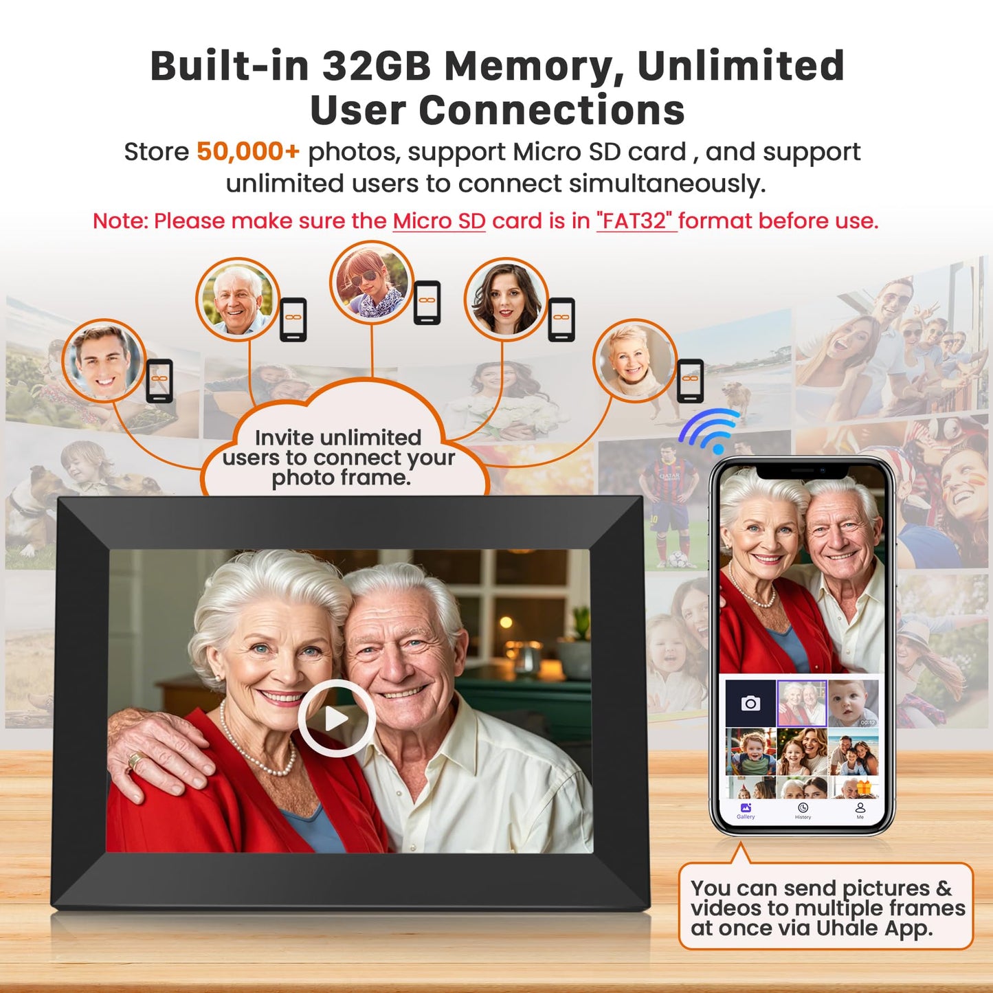 Uhale Digital Picture Frame WiFi 10.1 Inch, Electronic Photo Frames 1280 x 800 HD IPS Touch Screen, Auto Rotate, Slideshow, Share Photos/Videos from Phone Instantly