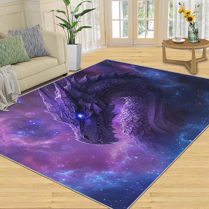 Dragon 5x7 Area Rug Starry Sky Washable Rugs for Living Room Bedroom, Fantasy Animals Soft Low Pile Non Slip Accent Floor Mat Print Throw Rug Indoor Carpet Dining Room Playroom