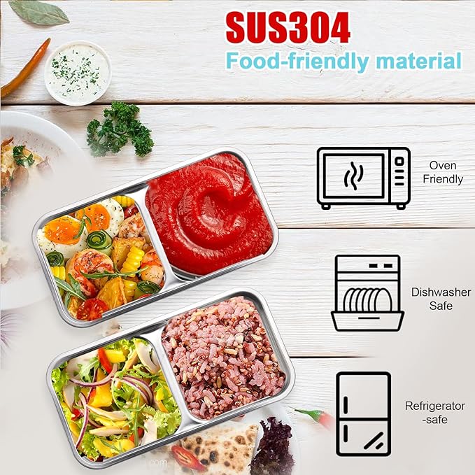 304 Stainless Steel Snack Containers,100% Leadproof, Grab and Go Snack Containers, Food Grade, for Travel and Outdoor Camping, Double Compartment Design,1 Piece