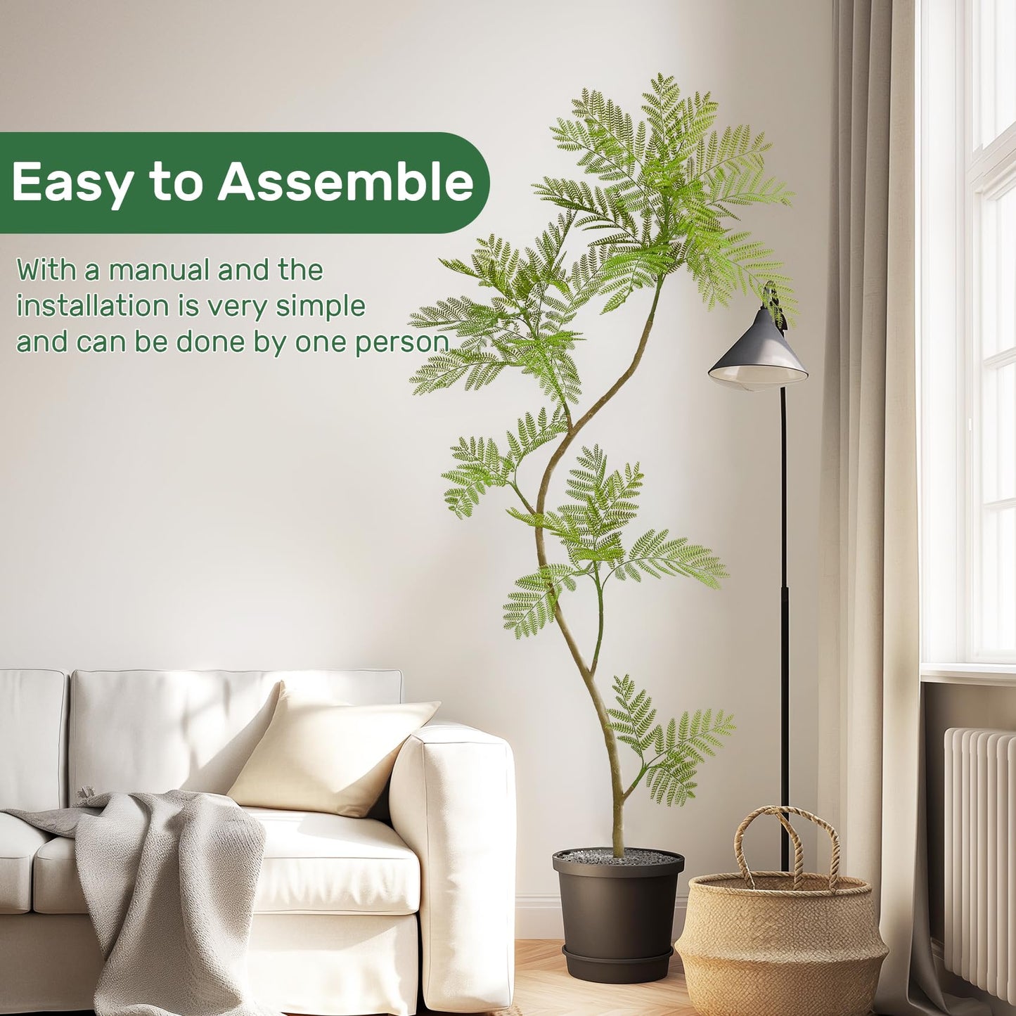 Bailikang 6.6FT Artificial Tree Fake Jacaranda Tree,Faux Tall Tree Lifelike Green Leaves Large Plants Indoor Fake Trees for Home Decor