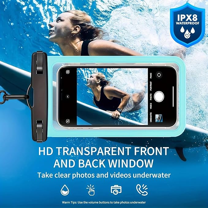 Floating IPX8 Waterproof Phone Case (2 Pack) – Universal Cellphone Dry Bag up to 7.2", Adjustable Lanyard, Touchscreen-Compatible, Perfect for Beach, Pool, Kayak, Cruise & Travel Adventures