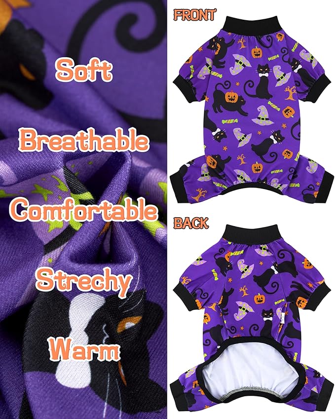 XPUDAC 4 Pack Halloween Dog Pajamas, Funny Ghost Halloween Costumes for Dogs, Soft Strechy Doggy Clothes for Small Medium Dogs Boy Girl, Pet Apparel, 2XL