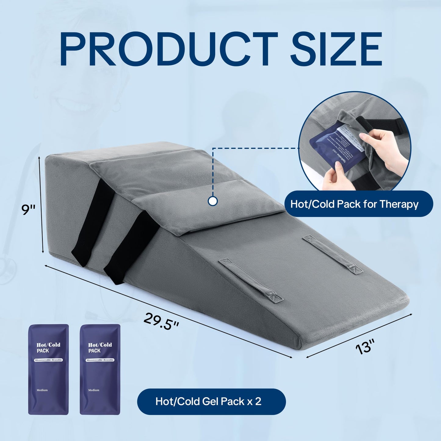 HOMBYS Leg Elevation Pillow After Surgery with 2 Cold Therapy Packs, Post-Surgery Knee Replacement Pillow for Pain Relief & Swelling Reduction, Single Leg Ankle Support, Home Recovery Equipment