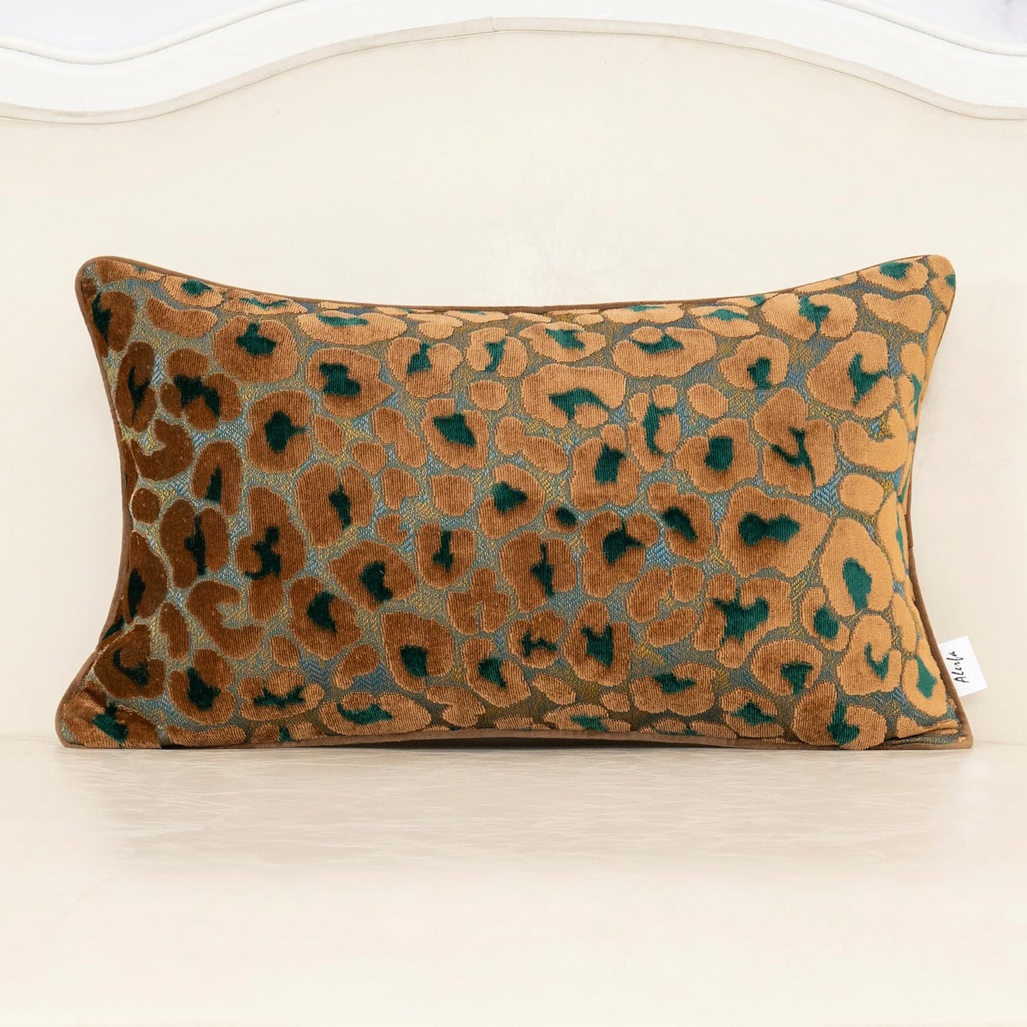 Alerfa Green Brown Floral Throw Pillow Cover 12 x 20 Inch Cut Velvet Rectange Luxury Decorative Lumbar Pillow Cover for Couch Living Room Bedroom