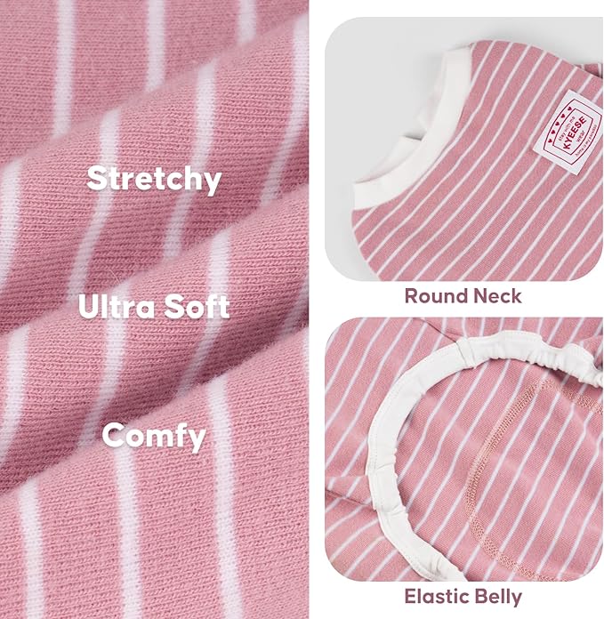 KYEESE Dog Pajamas Stretchable 4 Legs Doggie Jammies Striped Jumpsuit Lightweight Onesie Puppy Pajamas Cozy Outfit Comfortable Dog Clothes Hair Shedding Cover Pet Sleepwear,Pink Striped, Medium