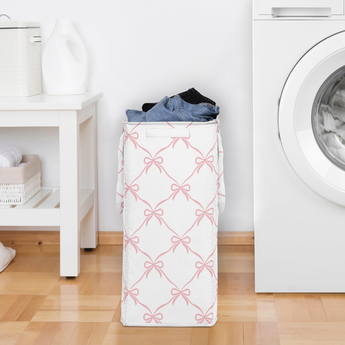 Sweet Jojo Designs Laundry Hamper (Pink Bows) for Girls, Foldable Dirty Clothes Basket with Handles for Baby Nursery, Kids Bedroom, Teen Bathroom (Elegant Bow for Ballerina Dancer, Ballet Collection)