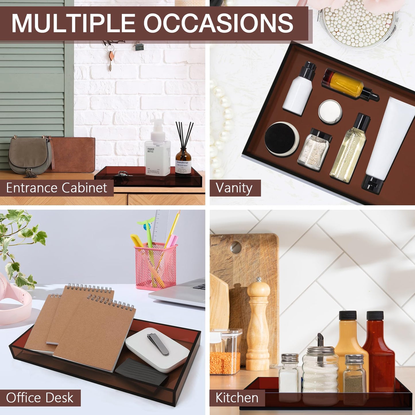 Acrylic Tray 5mm Thicken for Vanity Makeup, Perfume, Jewelry Holder, Napkin, Amber 12x6''Decorative Serving Tray for Bathroom, Toilet Tank, Sink Countertop, Living Room,Dresser, Coffee Table