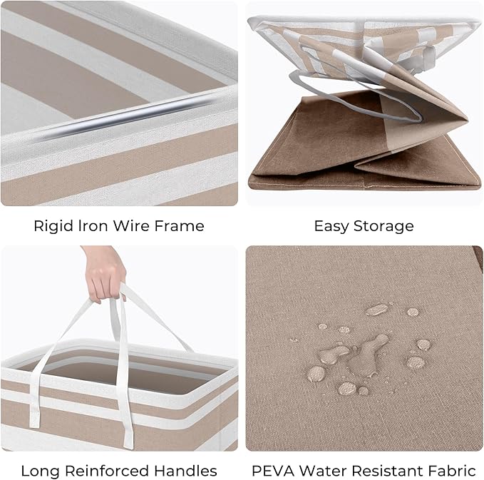 HomeHacks 2-Pack Large Laundry Basket, Waterproof, Freestanding Laundry Hamper, Collapsible Tall Clothes Hamper with Extended Handles for Clothes Toys in the Dorm and Family (Brown, 100L)