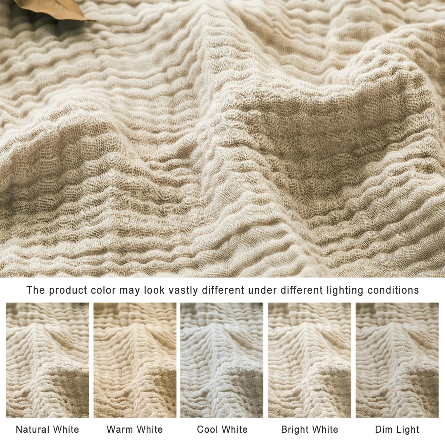 EMME Cotton Throw Blanket Large 4-Layer Gifts for Women 100% Muslin for Couch Breathable Gauze All Season Beige Soft and Lightweight Pre-Washed