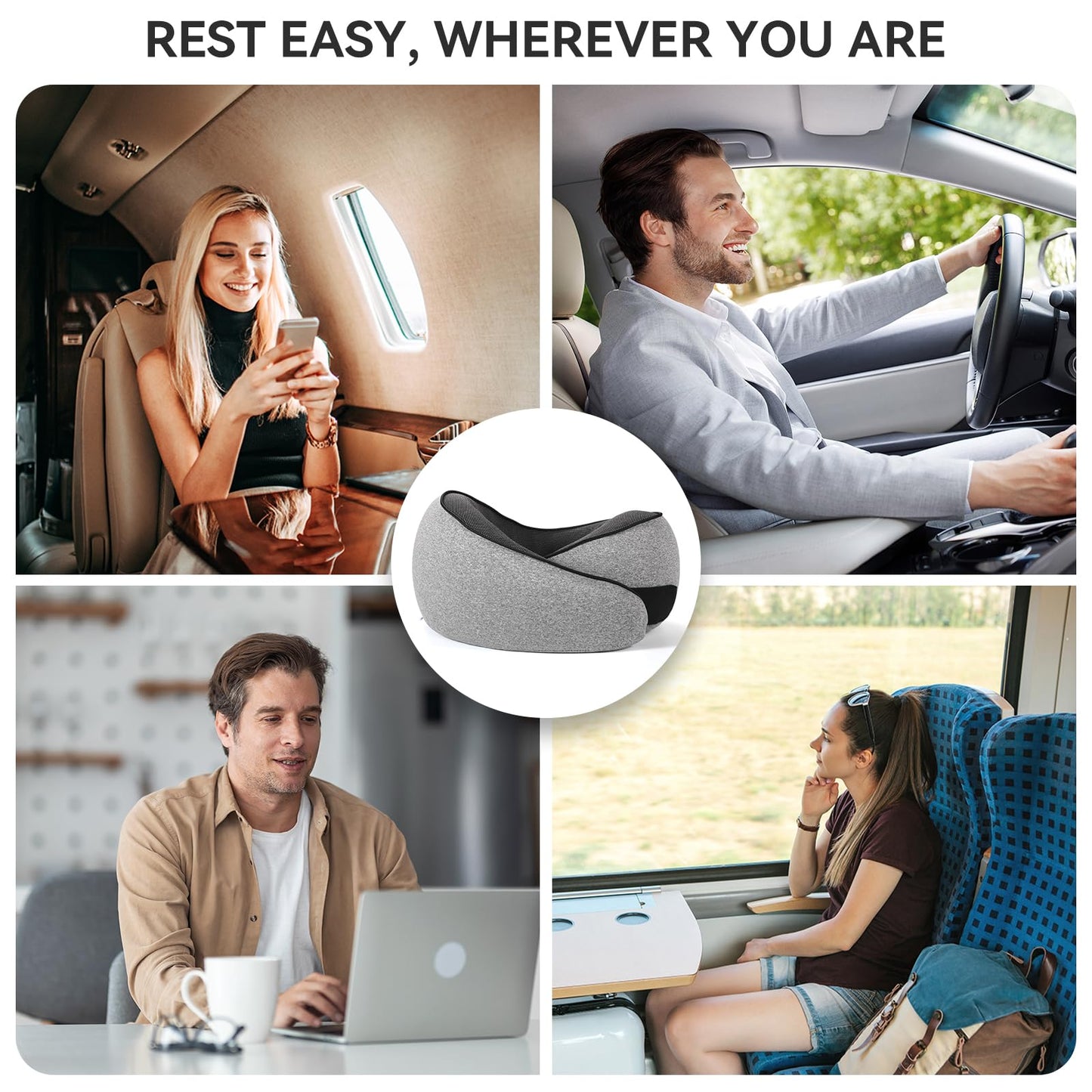 SZXYX Neck Travel Pillows - 100% Pure Memory Foam Neck Pillow for Airplanes, Comfortable Breathable Cover, 360° Support Stowable Pillows for Sleeping, Car, Airport Travel Essentials, Gray