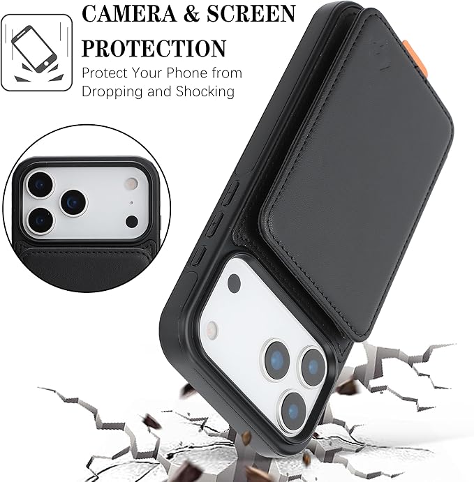 GUERNICA for iPhone 17 Pro Max (6.9") Case Wallet with Card Holder, RFID Blocking Leather Protection, Shockproof Women Men Phone Case for Apple 17 Pro Max, Black