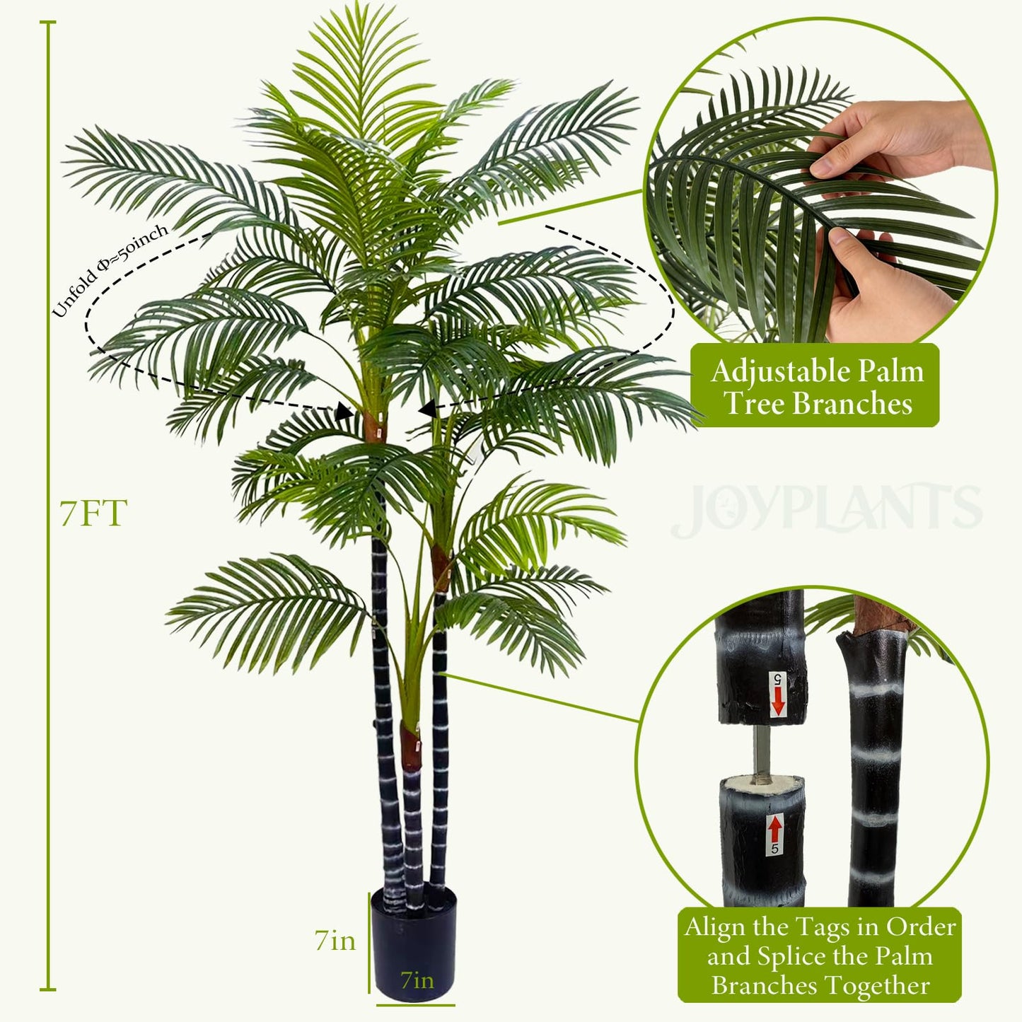 Joyplants 7FT Artificial Palm Tree Set of 2, UV Resistant Fake Areca Palm with Black Planter, Triple Trunk Large Silk Faux Palm Tree Indoor Outdoor House Office Poolside Decor