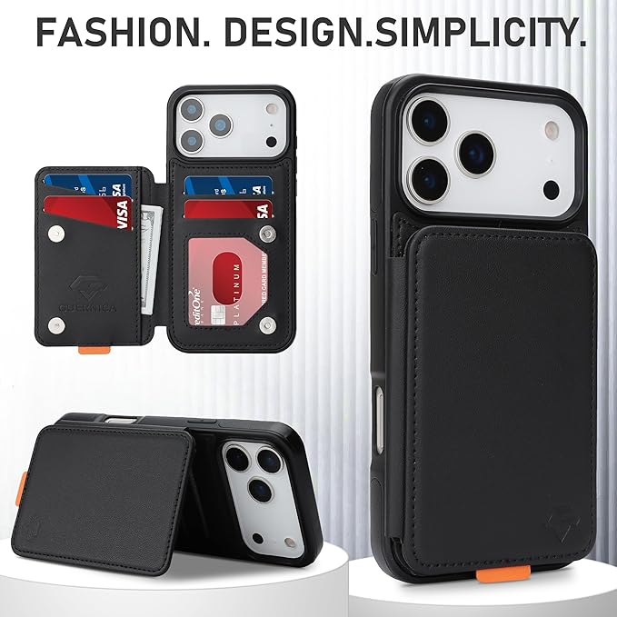 GUERNICA for iPhone 17 Pro Max (6.9") Case Wallet with Card Holder, RFID Blocking Leather Protection, Shockproof Women Men Phone Case for Apple 17 Pro Max, Black