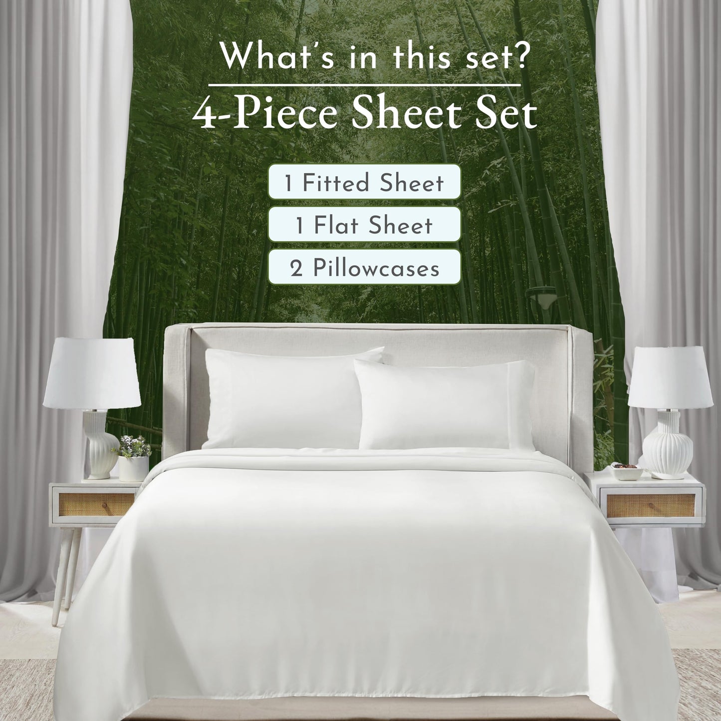 California Design Den Rayon from Bamboo Sheets Cal King Size - Luxury California King Sheet Sets with Deep Pockets, Cool and Durable Bedding - Ivory