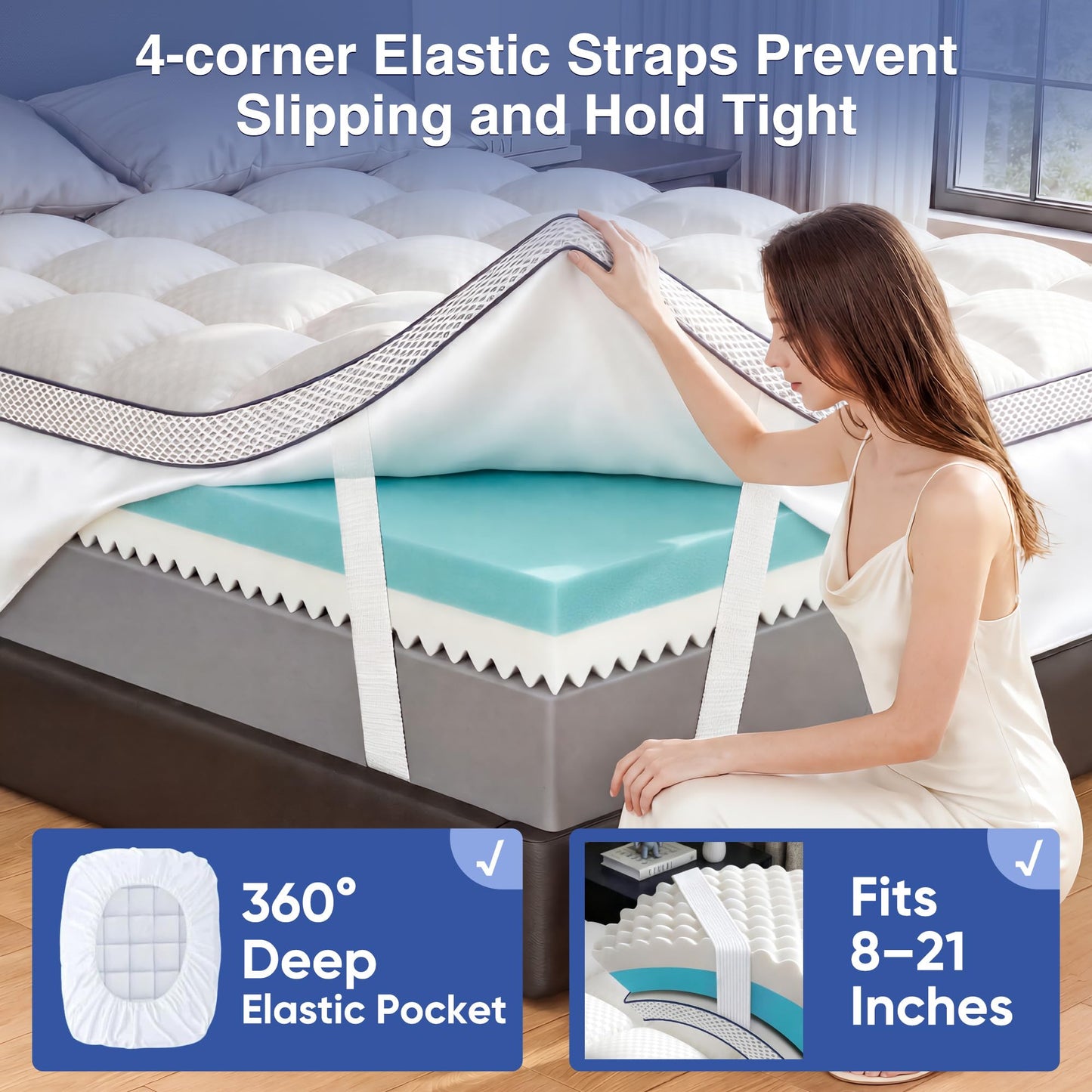 Queen Mattress Topper, 4.5 Inch Memory Foam Mattress Topper for Back Pain & Pressure Relief - 2.5" Cooling Memory Foam Soft and Supportive + 2" Pillow Top Mattress Pad Cover, with 8-21" Deep Pocket