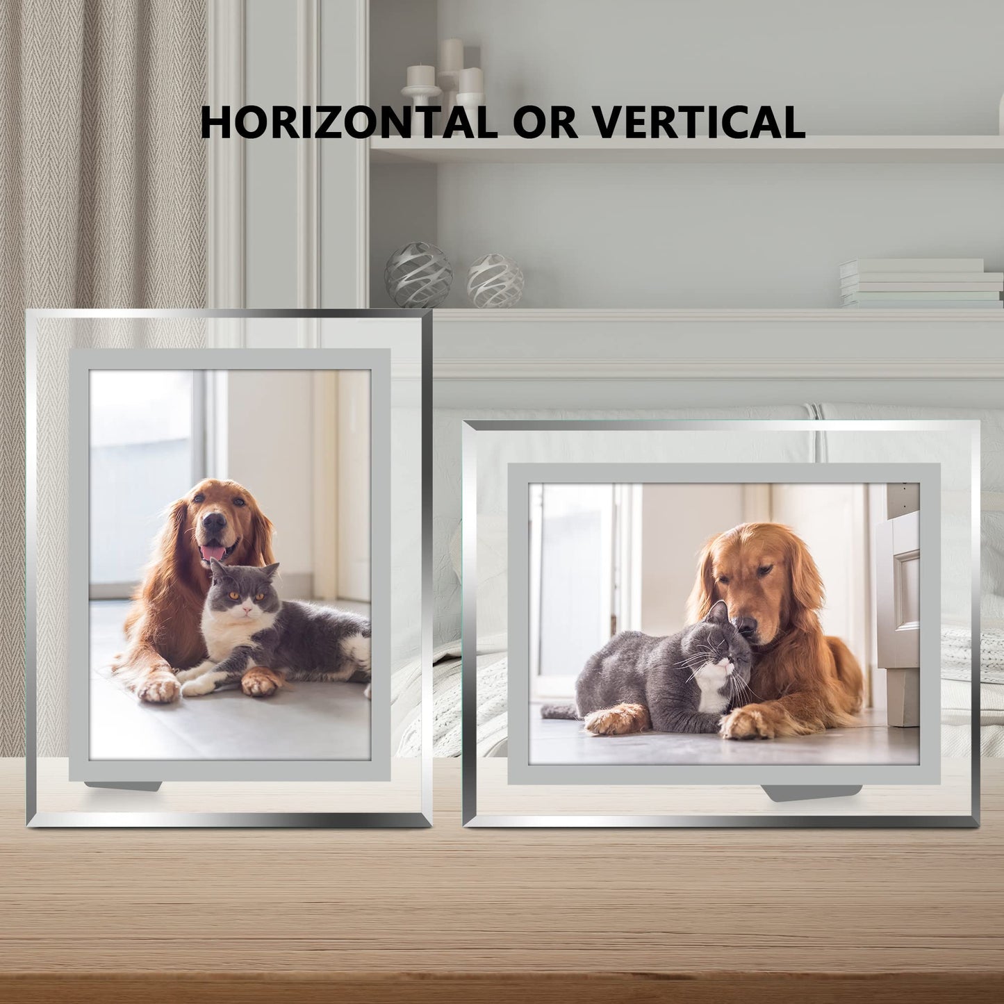 Vienrose 5x7 Picture Frame Set of 2, Clear Glass Photo Frames with Silver Edge, Horizontal or Vertical Display for Tabletop, Desk, Home, Office Decoration Fits 5x7 Photos Easy Photo Swap Gift Ready