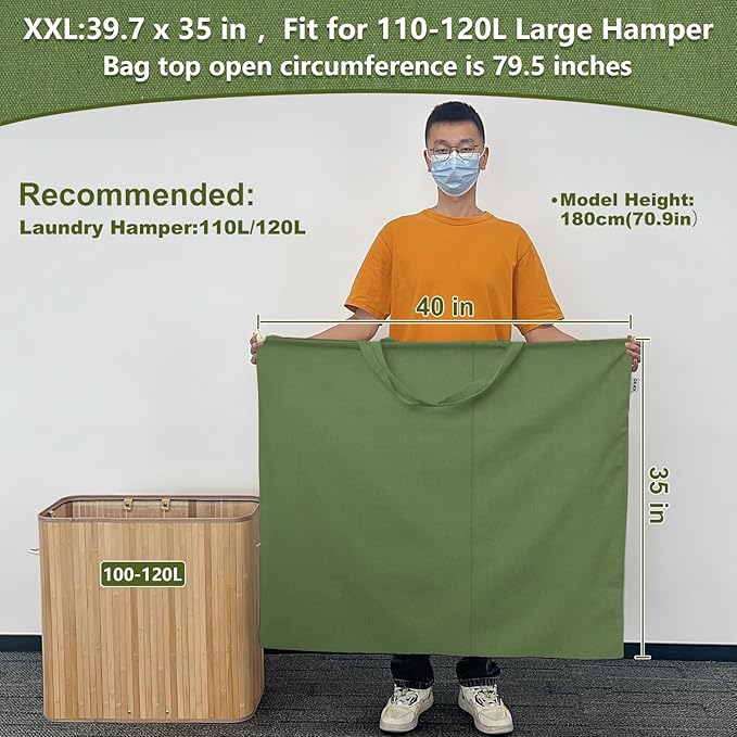 Canvas Laundry Bag 40in x 35in, Thick Cotton Laundry Bag with Handles & Drawstring, Extra Large Heavy Duty Washable Canvas Storage Sack (XXL,ArmyGreen)