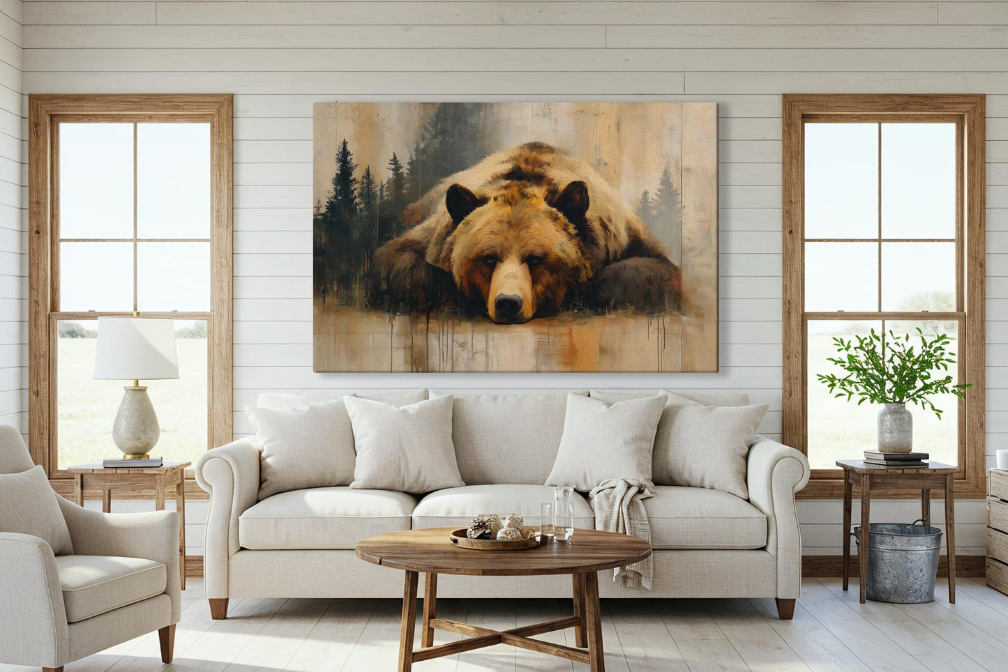 LuxeWood Wildlife Canvas Prints - Wild Animals Home Decor - Medium, Large, and Extra Large Wall Art for Living Room, Bathroom, Kitchen (Grizzly Repose, 31" L x 47" W)