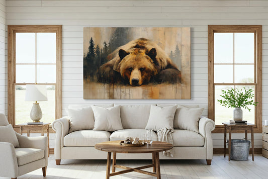 LuxeWood Wildlife Canvas Prints - Wild Animals Home Decor - Medium, Large, and Extra Large Wall Art for Living Room, Bathroom, Kitchen (Grizzly Repose, 31" L x 47" W)