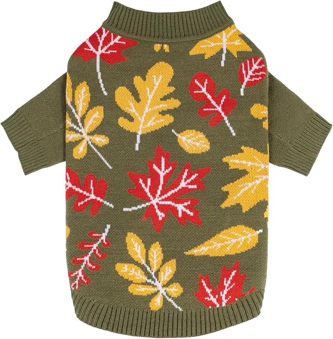 Fitwarm Maple Dog Sweater, Thermal Dog Winter Clothes for Small Dogs Boy Girl, Fall Pet Outfit, Red, Yellow, White, Olive Green, XL