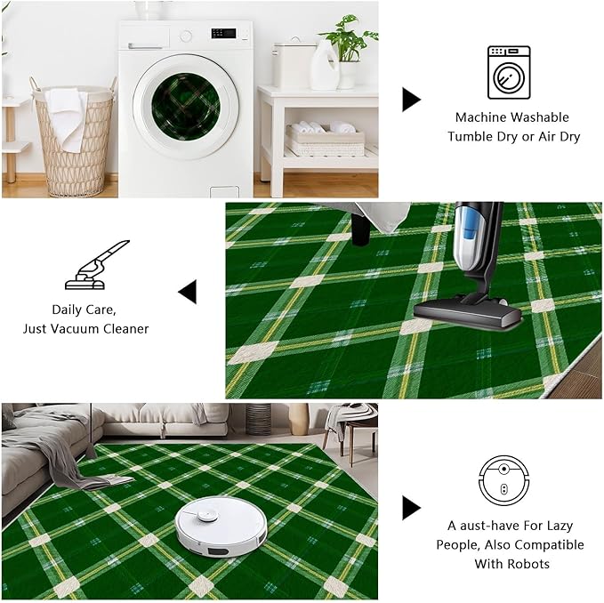Plaid Rug - 6x8 Rug for Living Room, Geometric Stripes Soft Neutral Indoor Floor Carpet, Non-Slip Stain Resistant Modern Washable Rugs for Bedroom, Green Area Rugs