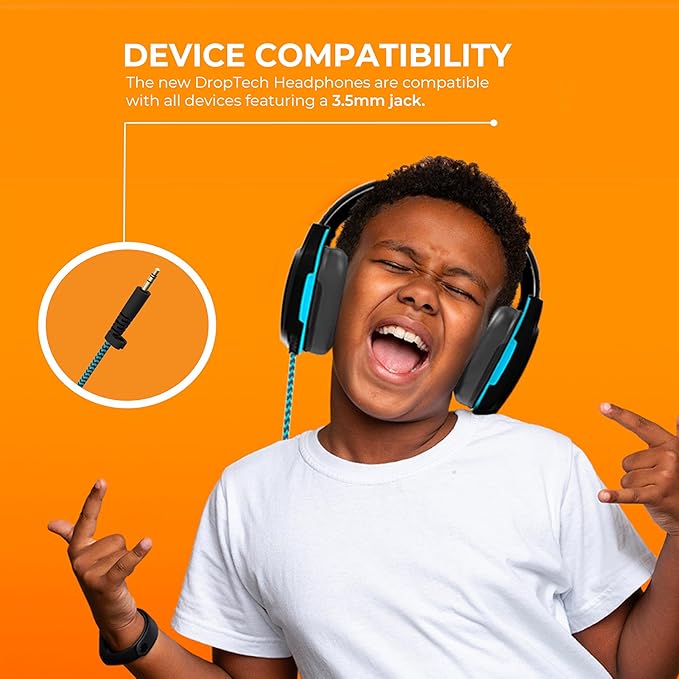 Gumdrop DropTech On-Ear Wired Headphones with Microphone | 3.5 mm Jack Long Tangle Free Chew-Proof Cord Rugged Drop Tested and Comfortable for Kids, Students, Classroom and School Use - Black