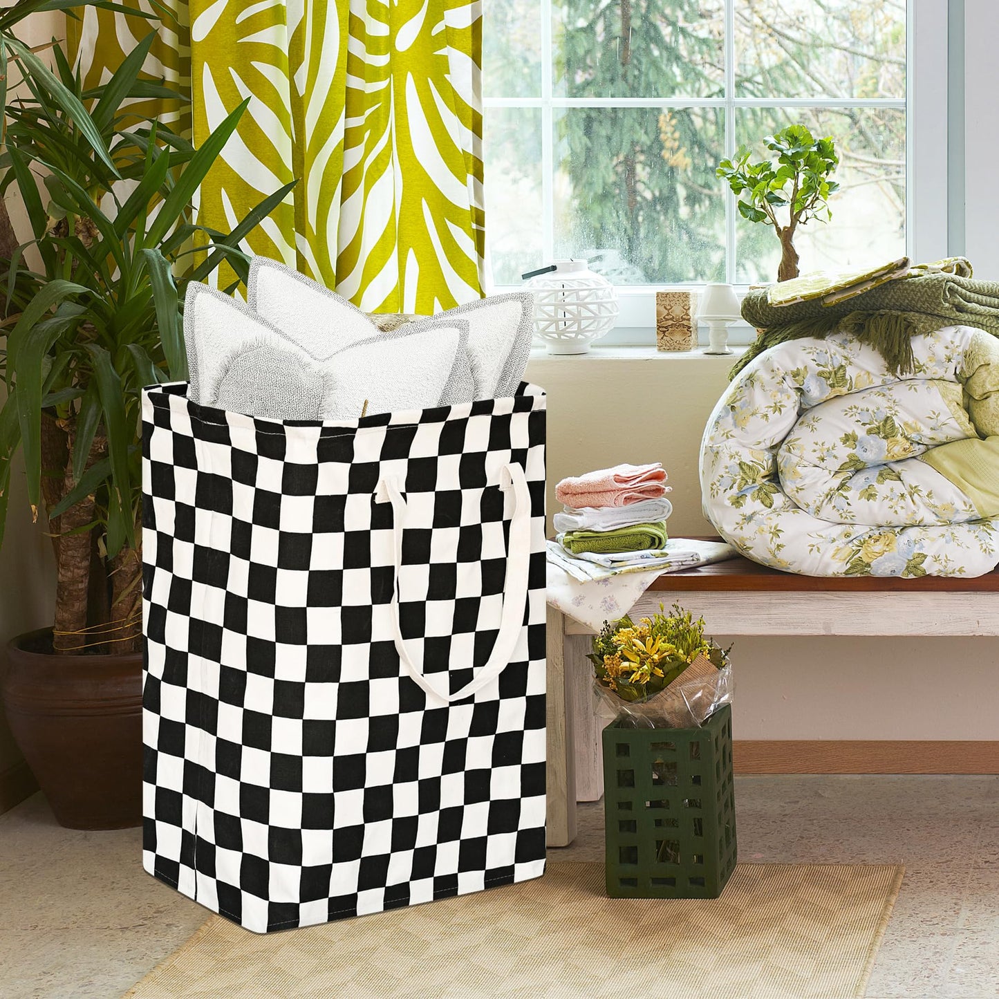 MAIZMZ Checkered Laundry Basket Foldable Kids Hamper Storage Bins Women Waterproof Organizer Toy Box Large Canvas for Home/Dorm/Kitchen/Pet/Office/Closet/Shelf/Living Room Decor Baskets